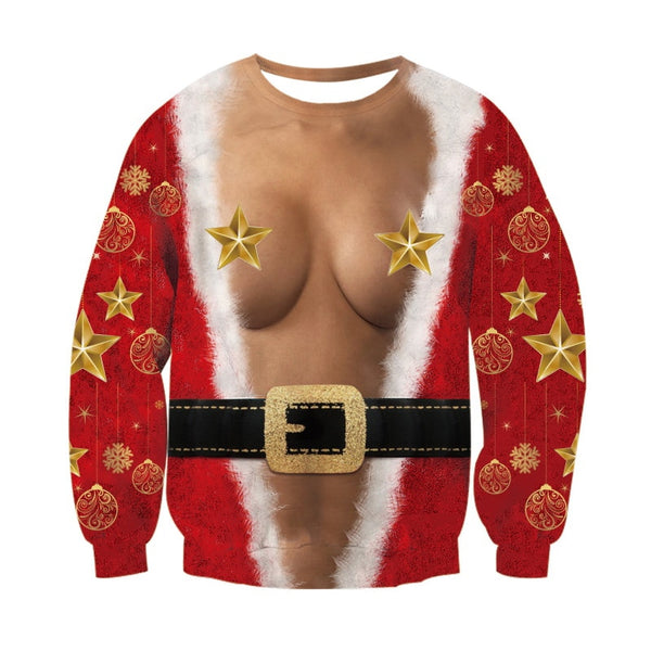 Ugly Christmas Sweater Santa Claus Printed Loose Sweater Pullover Christmas Novelty Winter Tops Clothing